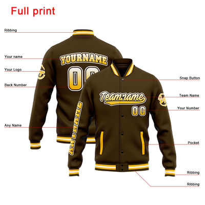 Custom Varsity Jacket Letterman jacket for Men, Women and Youth Brown Yellow enthsush