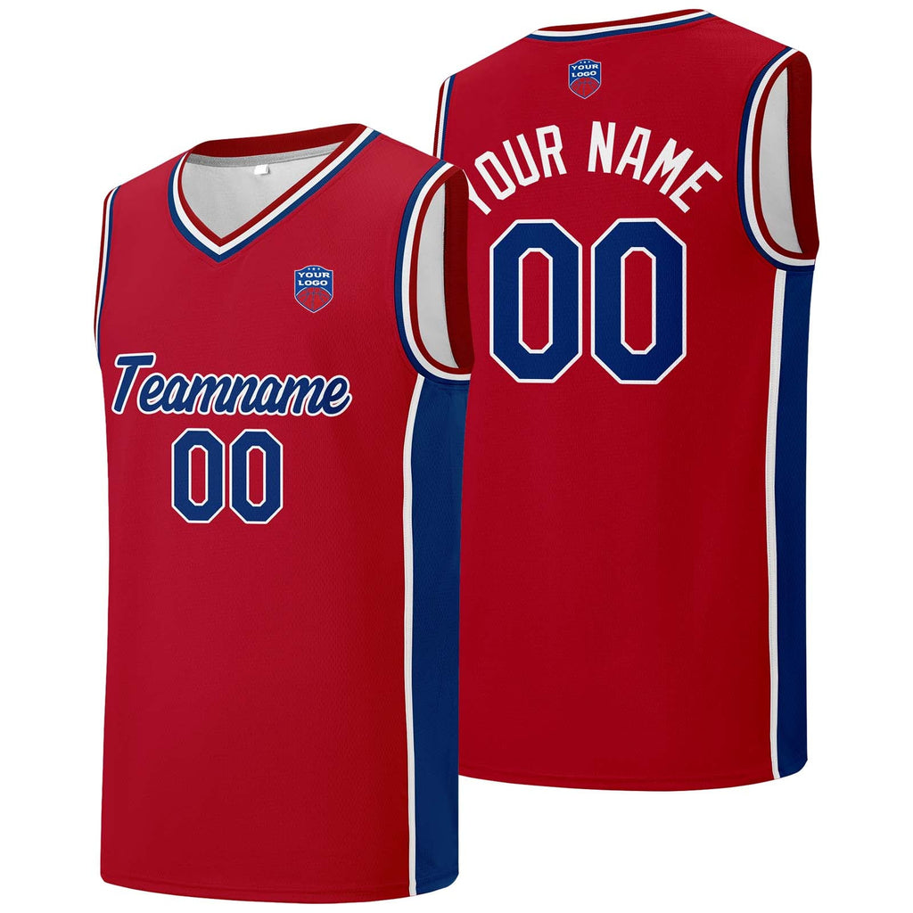 Custom basketball jersey shorts for men and women. Embroidered and printed name, number and logo Red enthsush