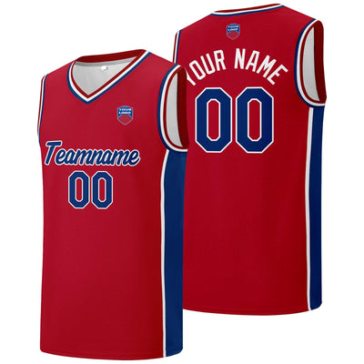 Custom basketball jersey shorts for men and women. Embroidered and printed name, number and logo Red enthsush