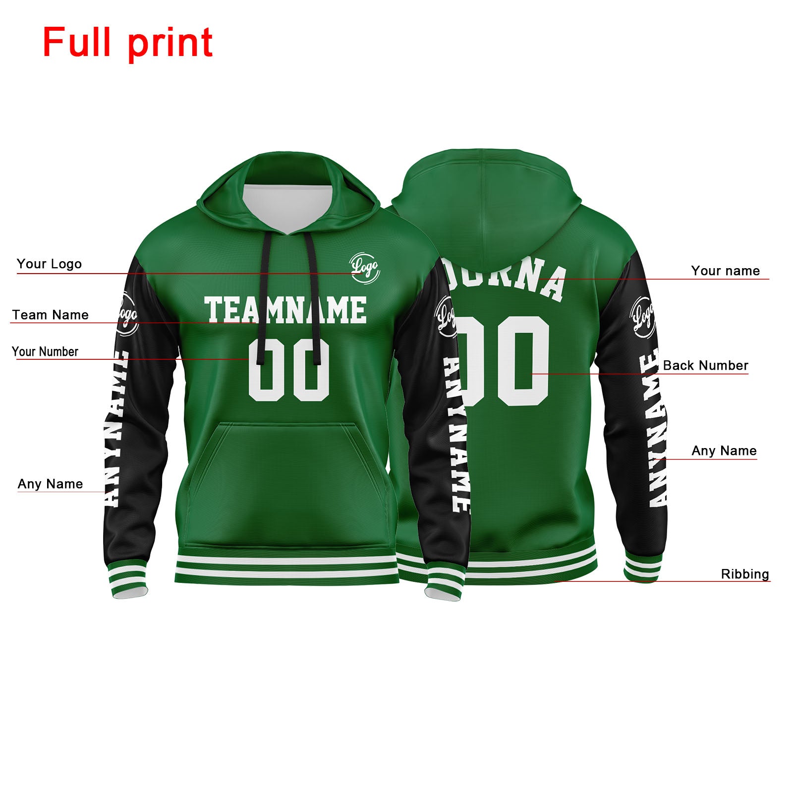Custom Green Black Sweatshirt Hoodie For Men Women Girl Boy Print Your Logo Name Number enthsush