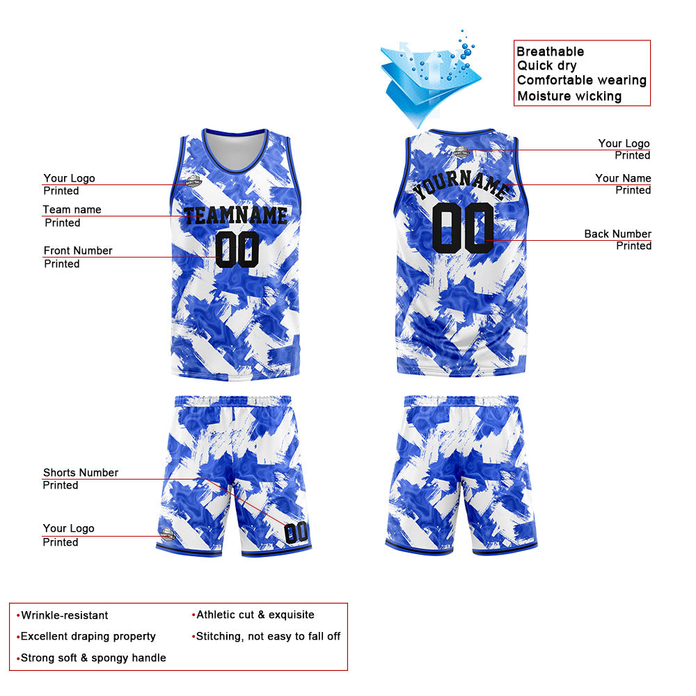 Custom Basketball Jersey Uniform Suit Printed Your Logo Name Number Blue&White enthsush