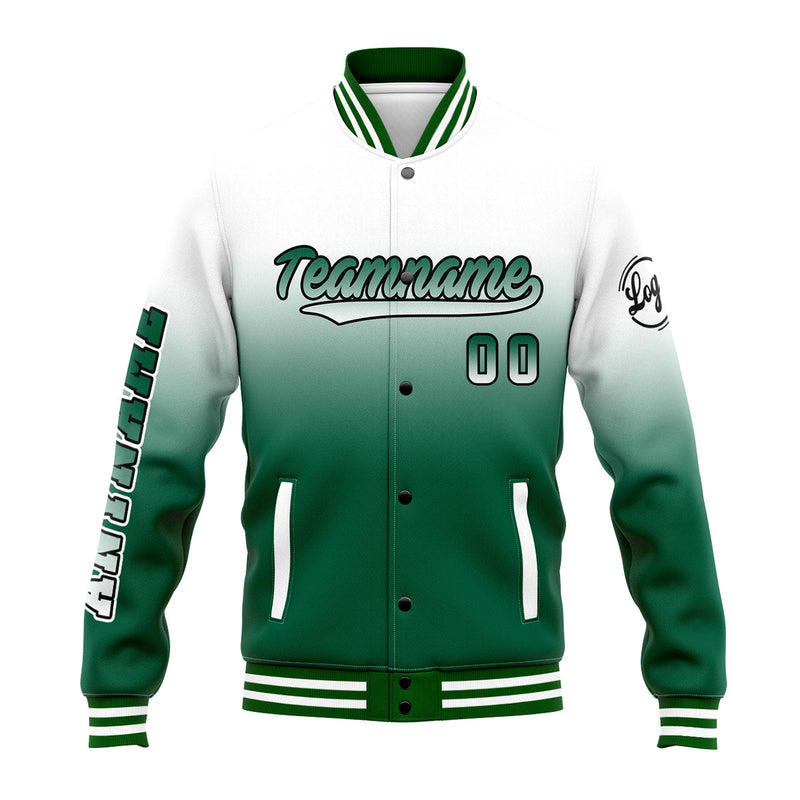 Custom Gradient Varsity Jacket Letterman jacket for Men, Women and Youth White&Green