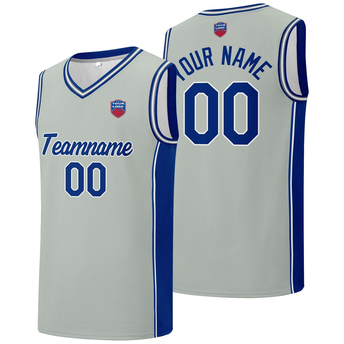Custom basketball jersey shorts for men and women. Embroidered and printed name, number and logo Grey enthsush