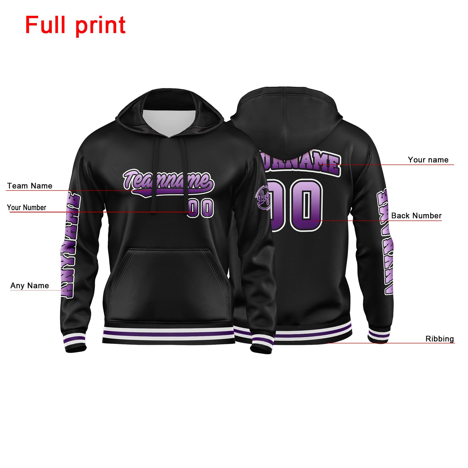 Custom Purple Black Sweatshirt Hoodie For Men Women Girl Boy Print Your Logo Name Number enthsush