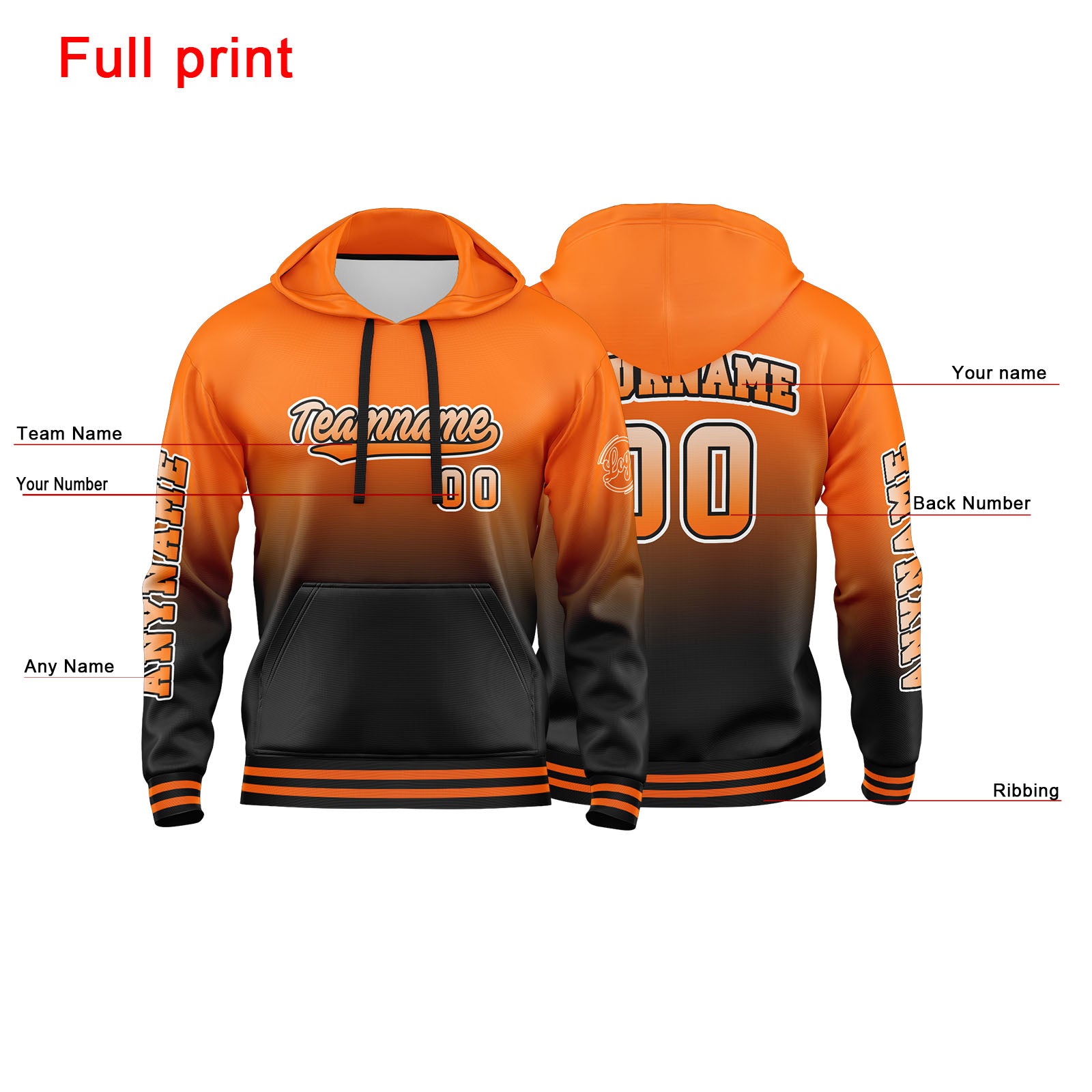 Custom Orange Black  Sweatshirt Hoodie For Men Women Girl Boy Print Your Logo Name Number enthsush