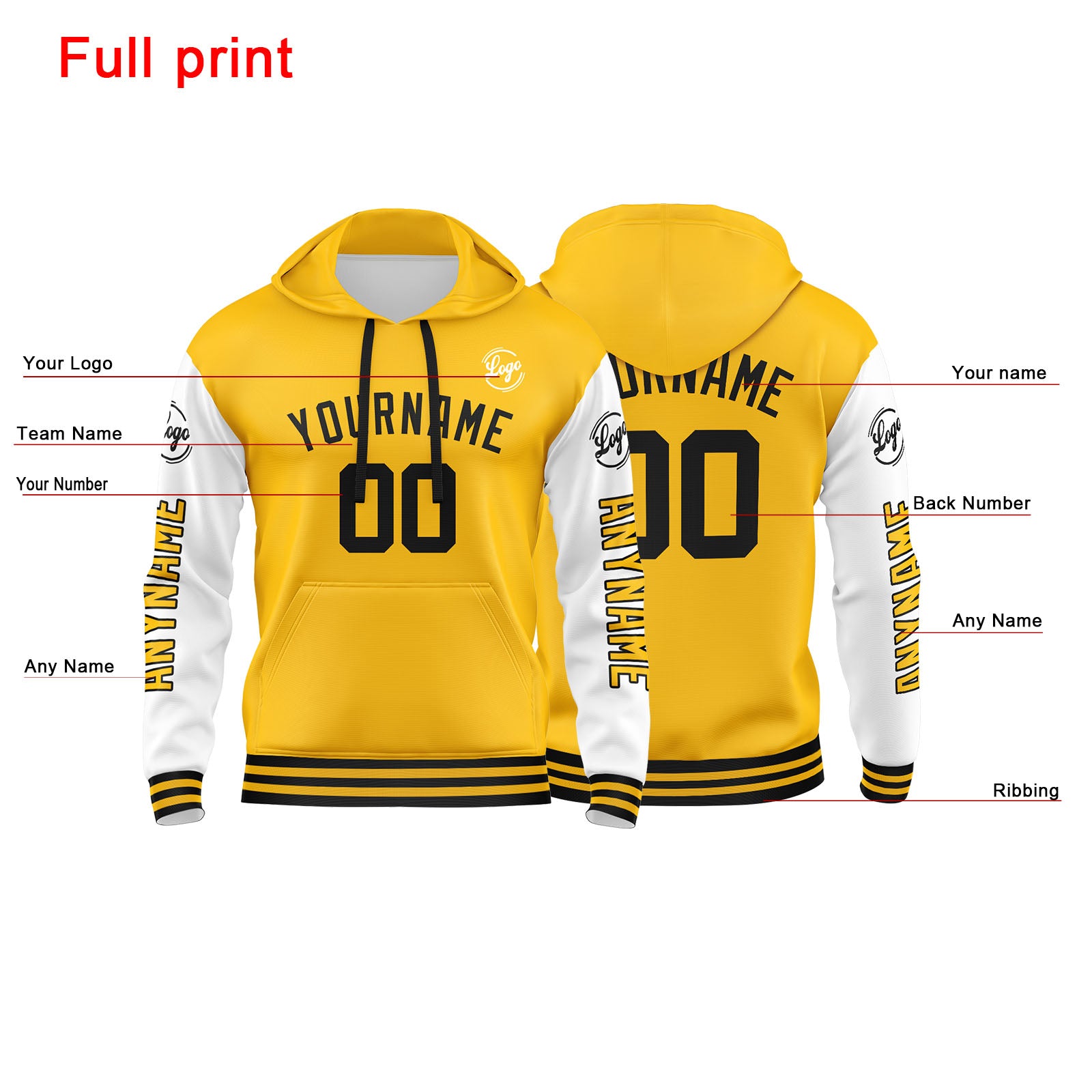 Custom Yellow White Sweatshirt Hoodie For Men Women Girl Boy Print Your Logo Name Number enthsush