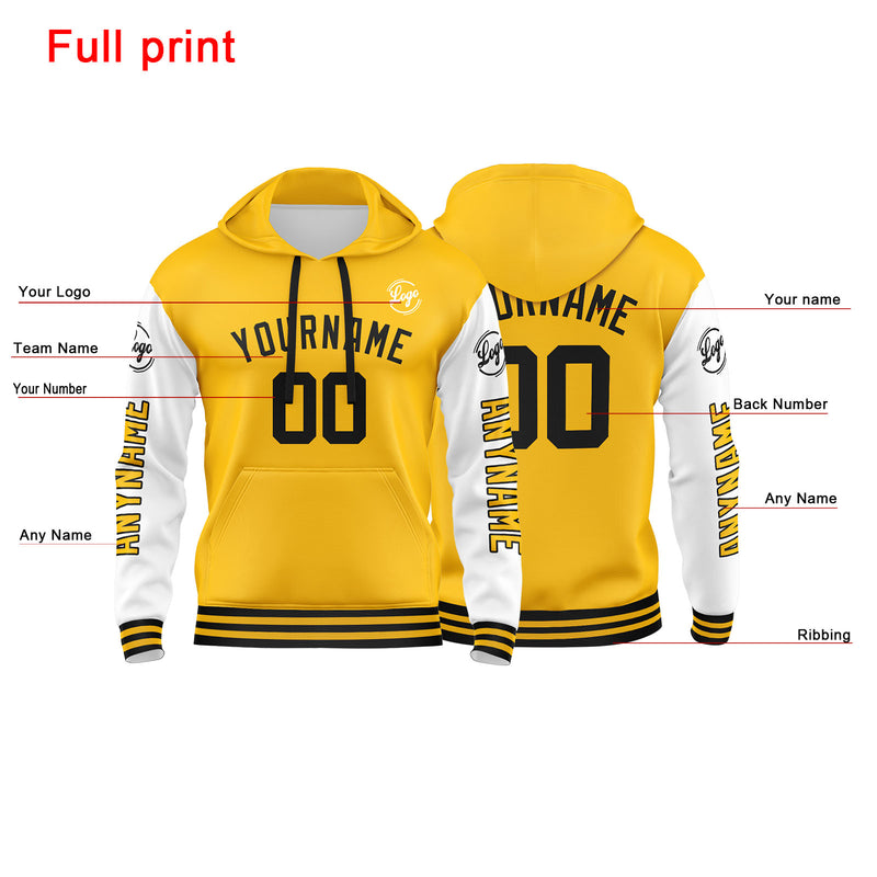 Custom Yellow White Sweatshirt Hoodie For Men Women Girl Boy Print Your Logo Name Number