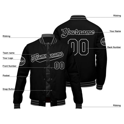 Custom Varsity Jacket Letterman jacket for Men, Women and Youth Black Grey enthsush