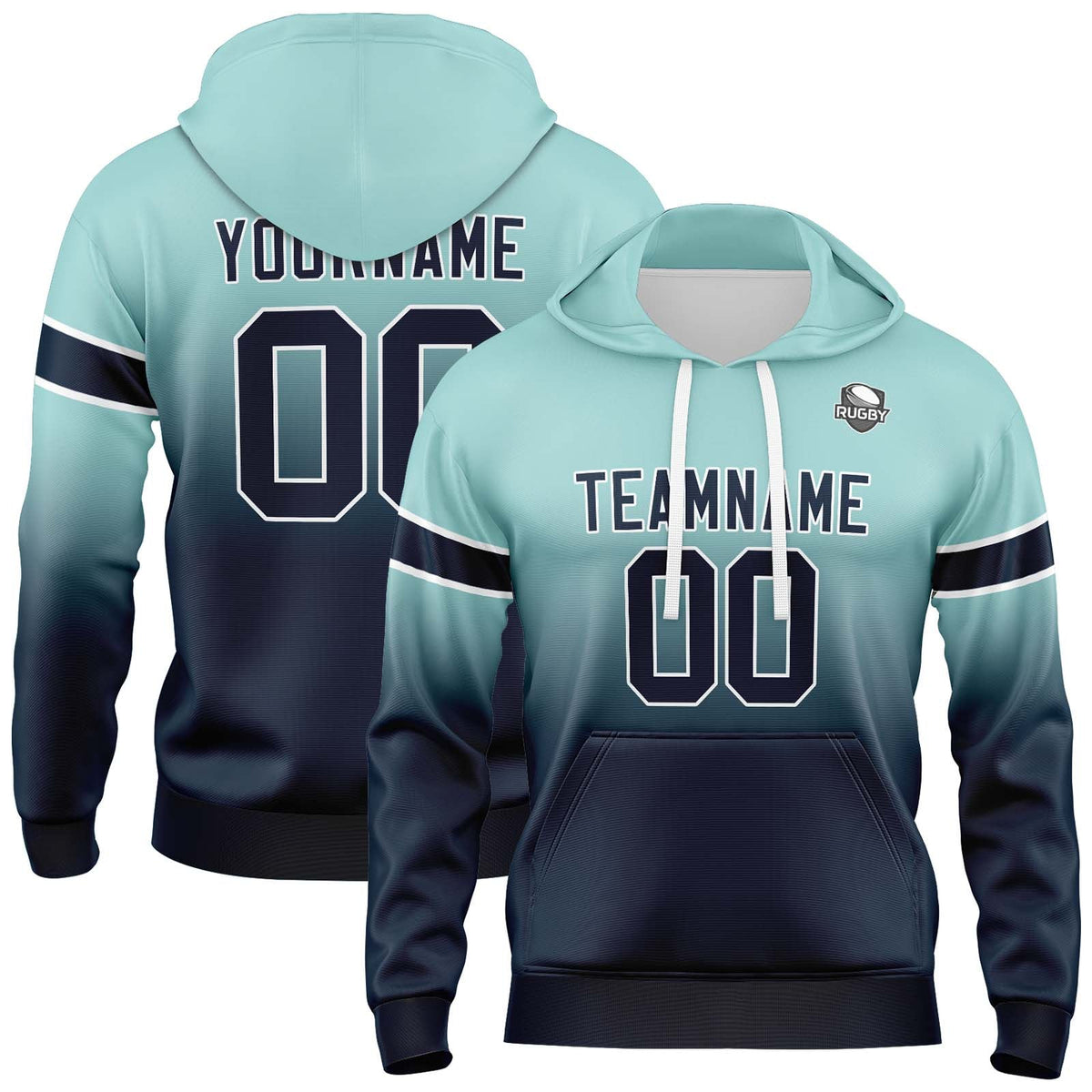 Custom Gradient Sweatshirt Hoodie For Man Woman Girl Boy Print Your Logo Name Number Light Teal&Navy enthsush