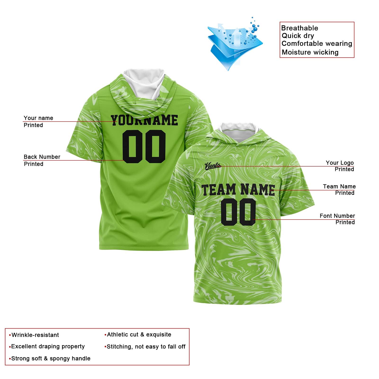 Custom Green Sleeve Hoodies for Men Women Shirts with Hoods Printed Name Logo enthsush