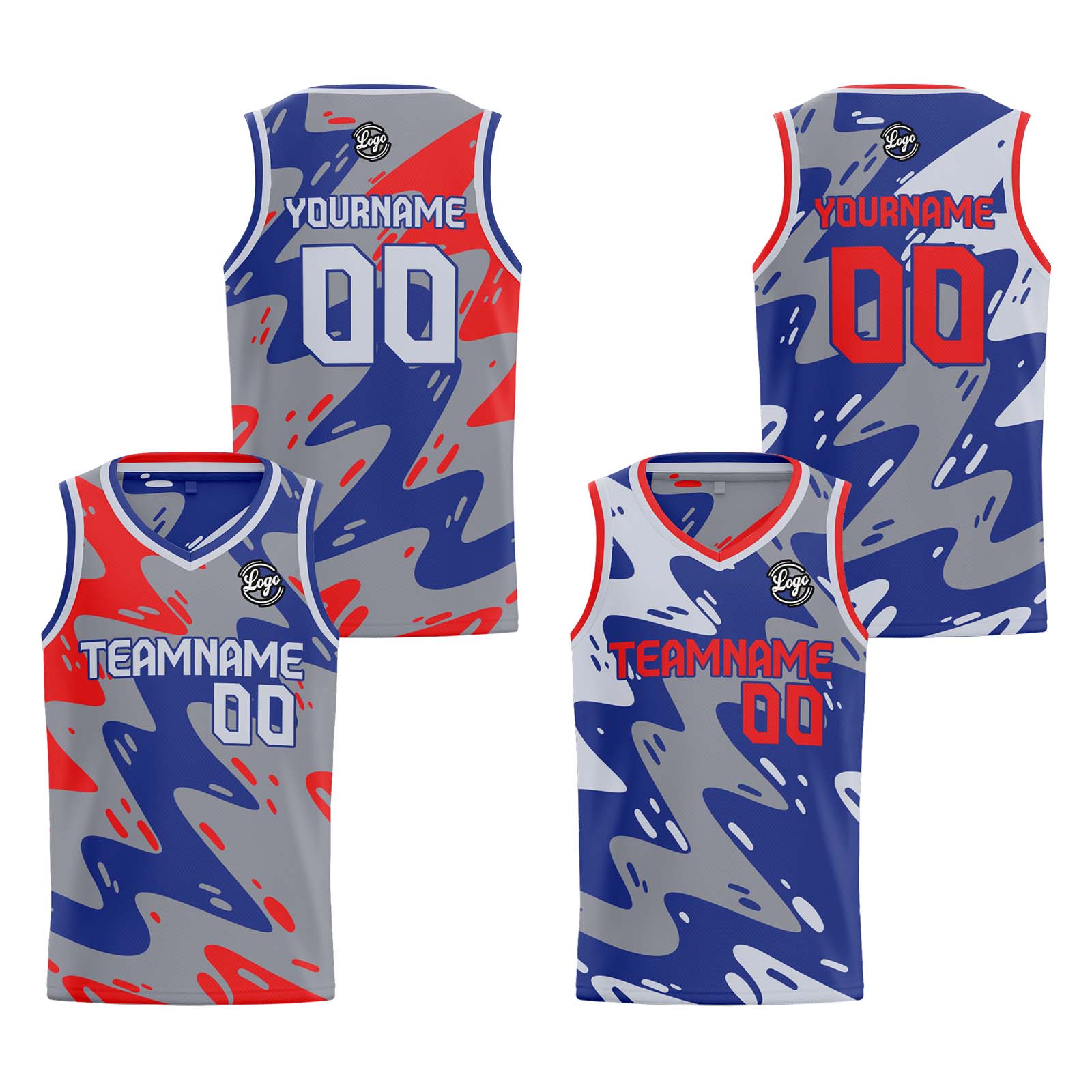Custom Grey Blue Red Reversible Basketball Suit for Adults and Kids Personalized Jersey enthsush