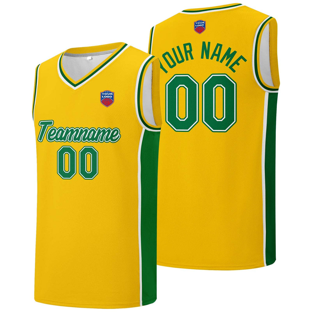 Custom basketball jersey shorts for men and women. Embroidered and printed name, number and logo Yellow&Green enthsush