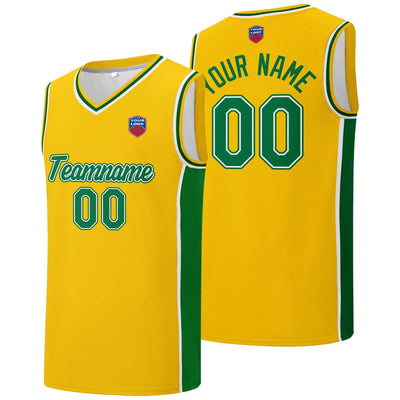 Custom basketball jersey shorts for men and women. Embroidered and printed name, number and logo Yellow&Green enthsush