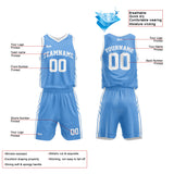 Custom Basketball Jersey Uniform Suit Printed Your Logo Name Number Light Blue-White