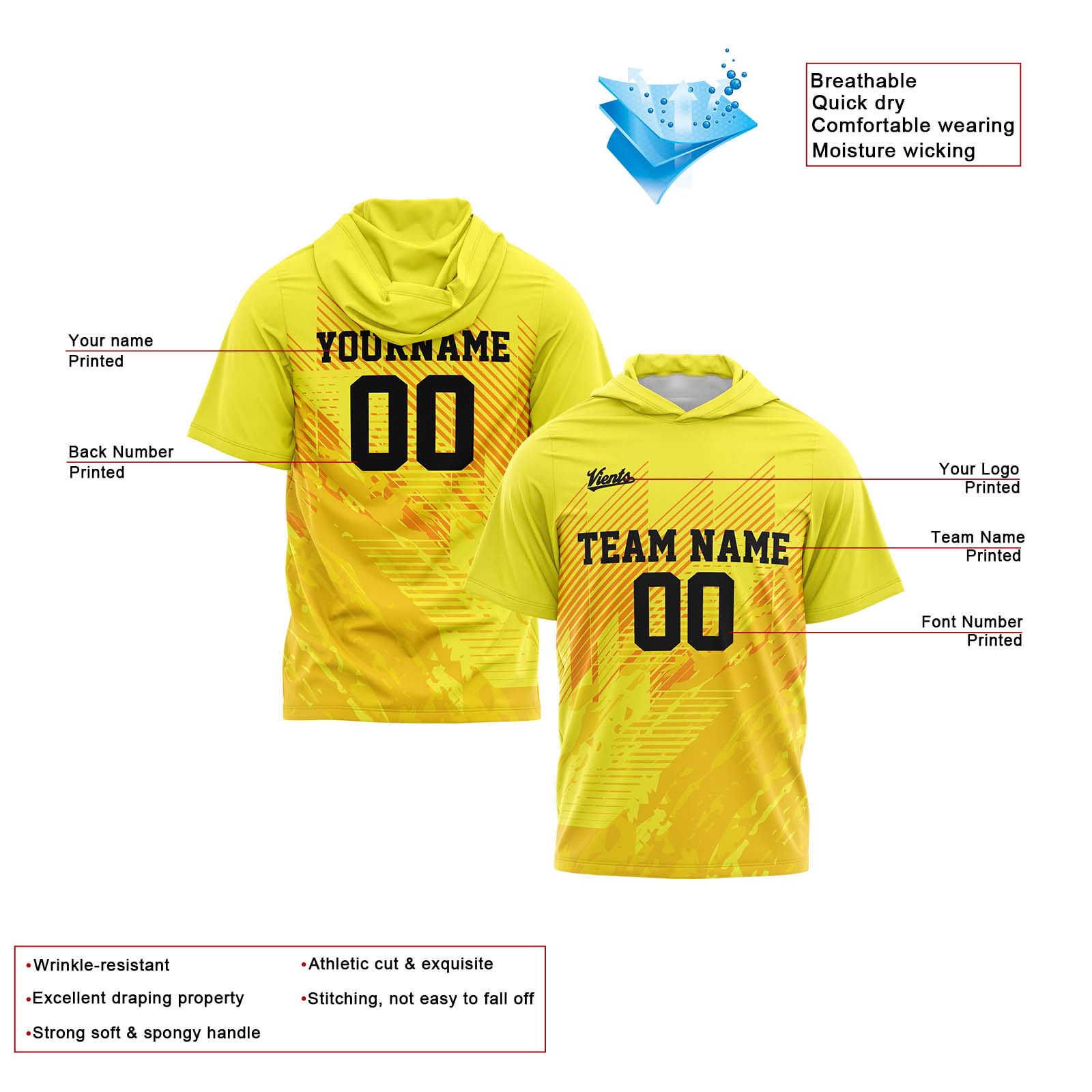 Custom Yellow Sleeve Hoodies for Men Women Shirts with Hoods Printed Name Logo enthsush