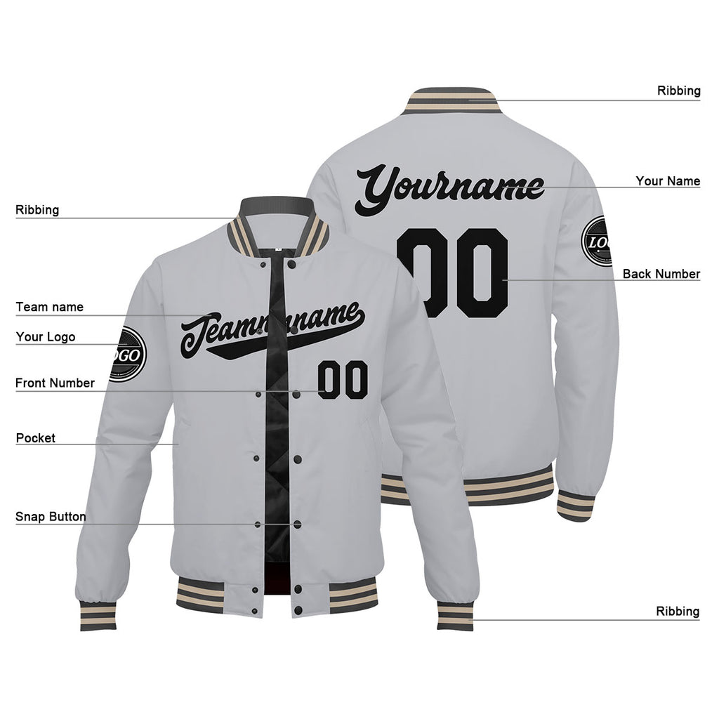 Custom Varsity Jacket Letterman jacket for Men, Women and Youth Grey Black enthsush