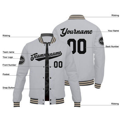 Custom Varsity Jacket Letterman jacket for Men, Women and Youth Grey Black enthsush