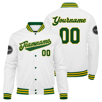 Custom Varsity Jacket Letterman jacket for Men, Women and Youth Green Yellow White enthsush