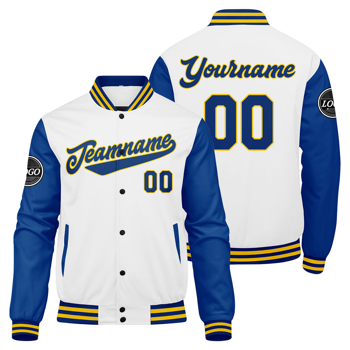 Custom Varsity Jacket Letterman jacket for Men, Women and Youth Royal White Yellow enthsush