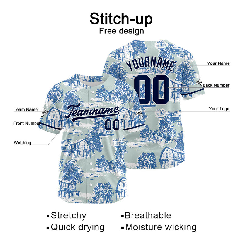 Custom Full Print Design Authentic Baseball Jersey blue