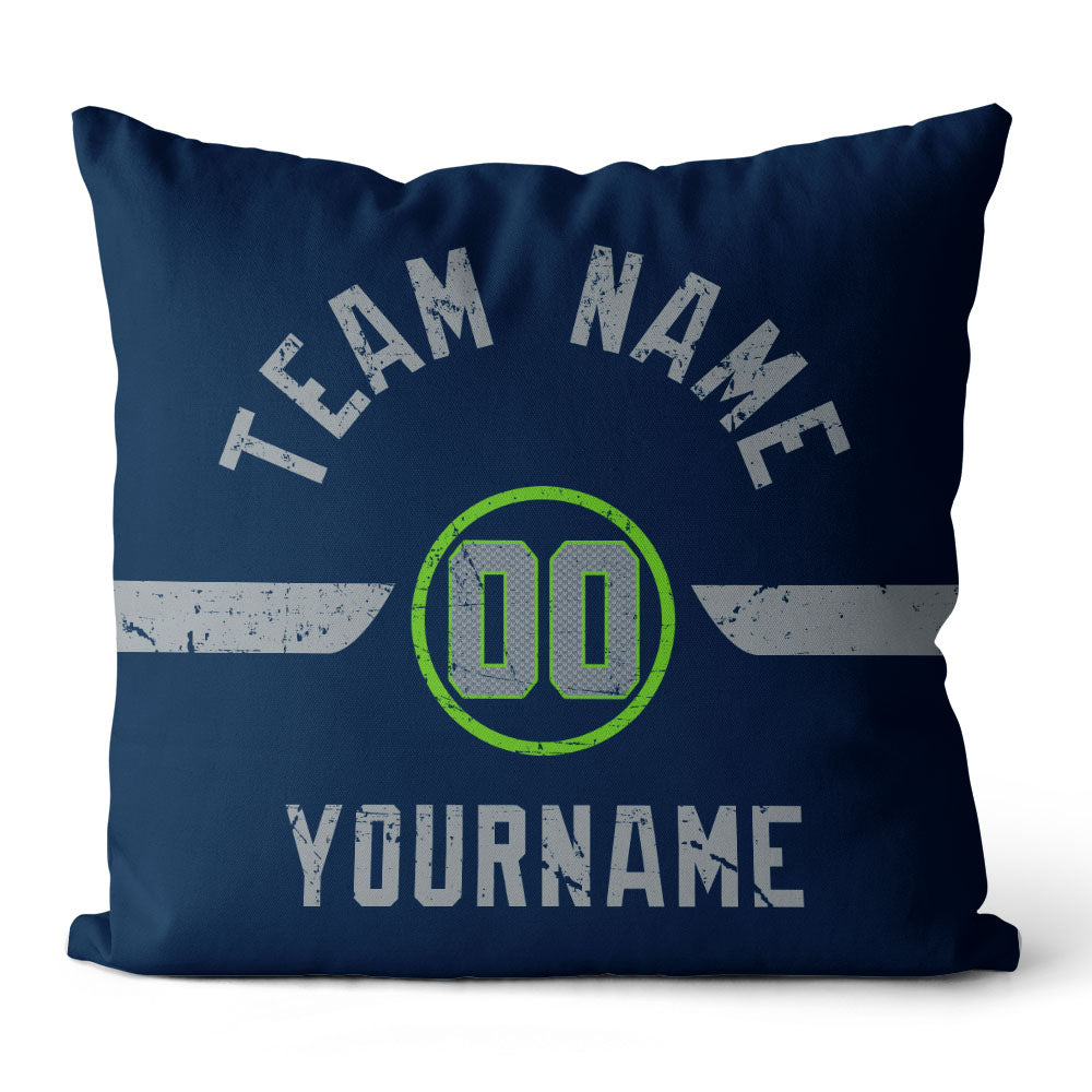 Custom Football Throw Pillow for Men Women Boy Gift Printed Your Personalized Name Number Navy & Gray & Green enthsush
