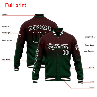 Custom Varsity Jacket Letterman jacket for Men, Women and Youth Brown Green Gradient enthsush