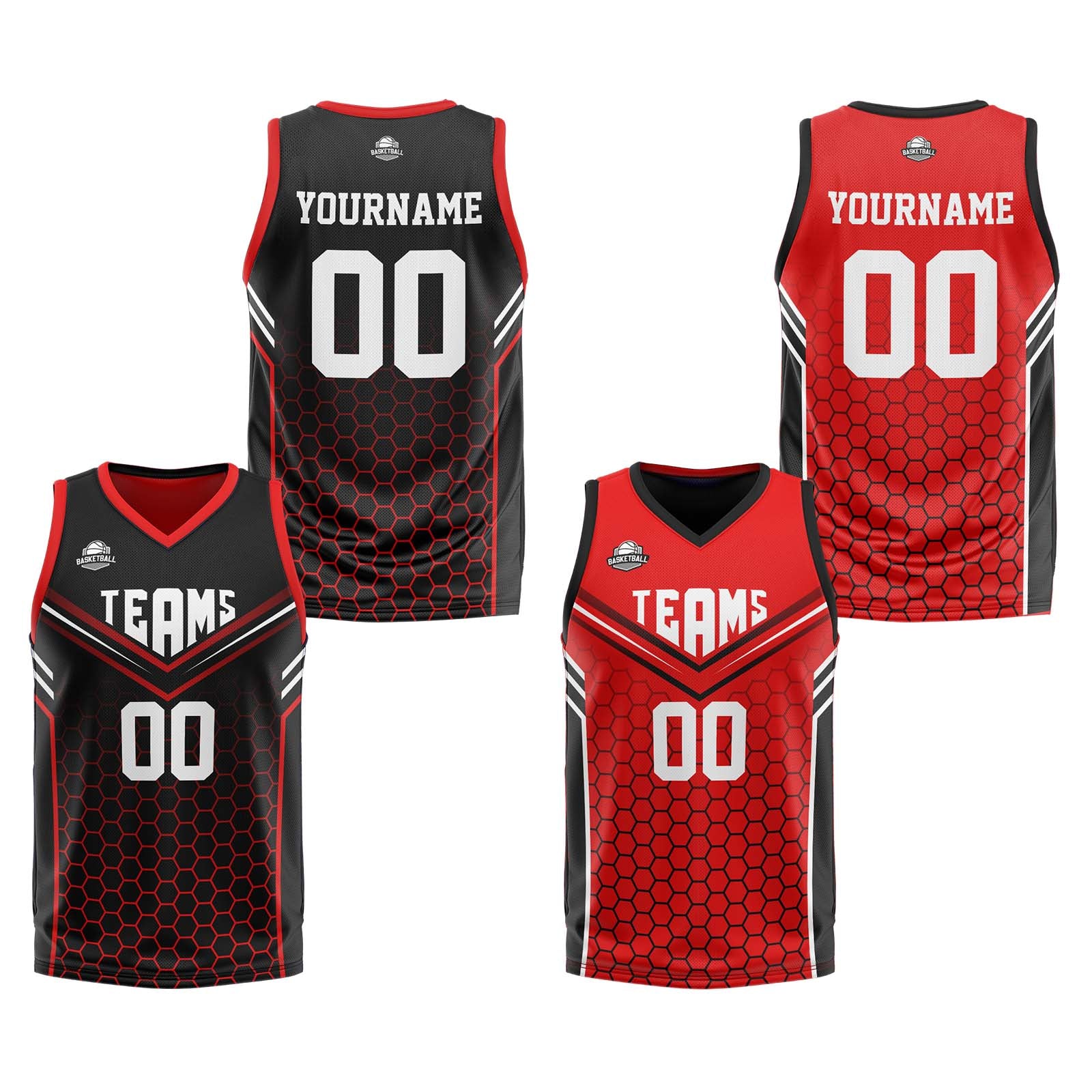 Custom Black Red Reversible Basketball Suit for Adults and Kids Personalized Jersey enthsush