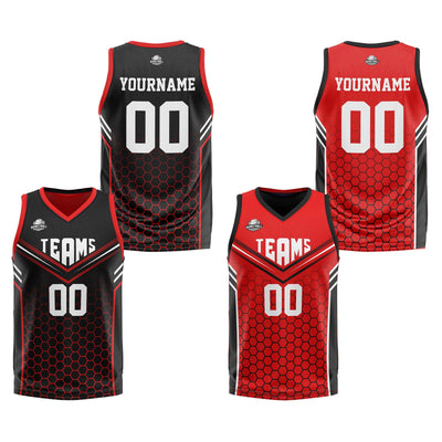 Custom Black Red Reversible Basketball Suit for Adults and Kids Personalized Jersey enthsush