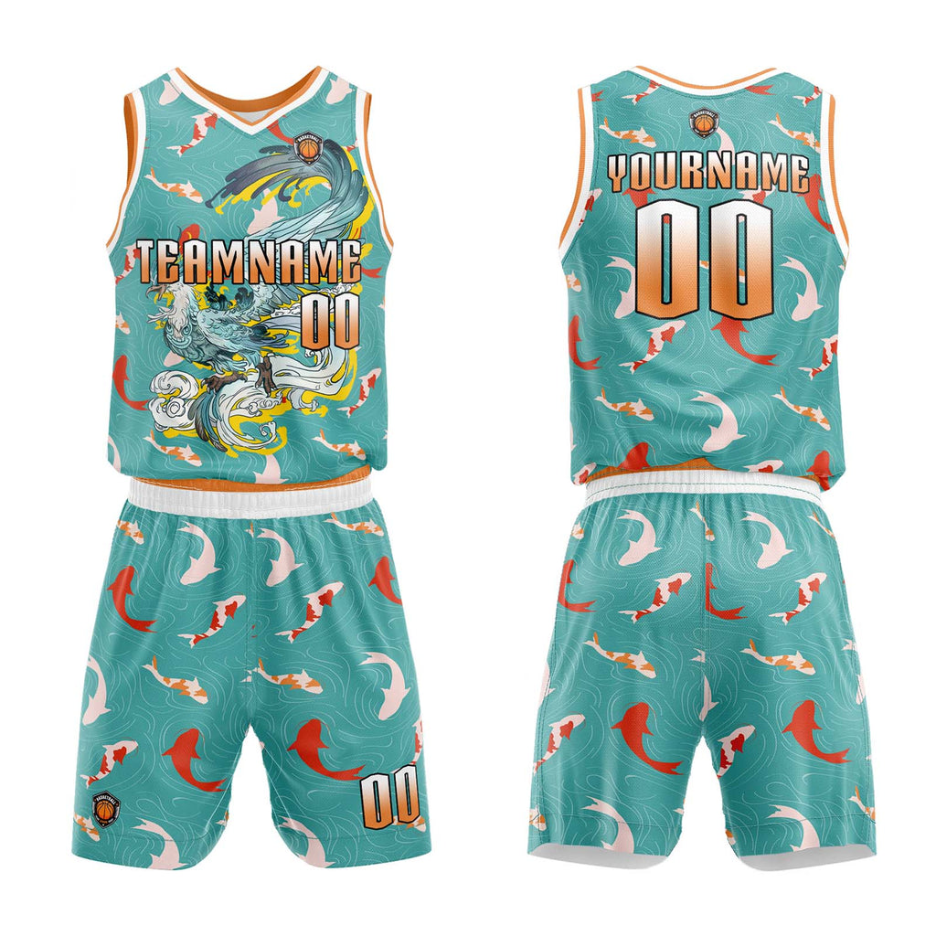 Custom Teal Orange Basketball Jersey Uniform Suit Printed Your Logo Name Number enthsush