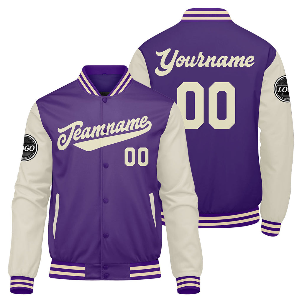 Custom Varsity Jacket Letterman jacket for Men, Women and Youth Purple Cream enthsush