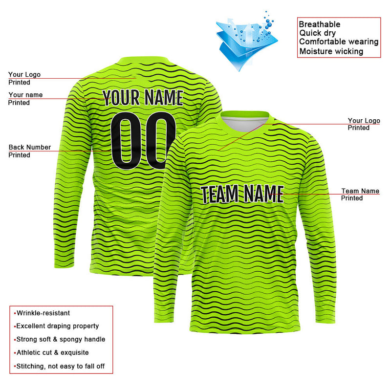 Custom Basketball Soccer Football Shooting Long T-Shirt for Adults and Kids Wave-Neon Green enthsush