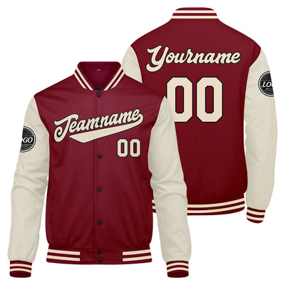 Custom Varsity Jacket Letterman jacket for Men, Women and Youth Crimson Cream enthsush