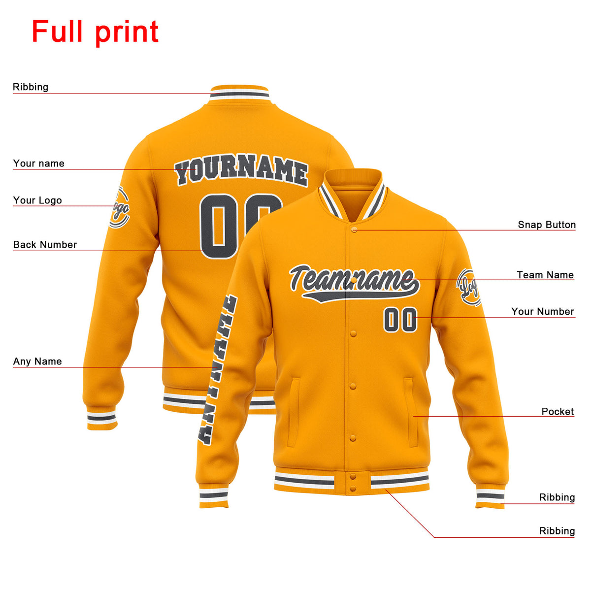 Custom Varsity Jacket Letterman jacket for Men, Women and Youth Yellow Grey enthsush