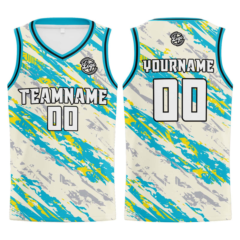Custom Cream Light Blue Basketball Jersey Uniform Suit Printed Your Logo Name Number