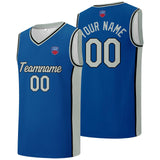 Custom basketball jersey shorts for men and women. Embroidered and printed name, number and logo Blue