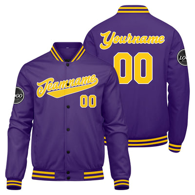 Custom Varsity Jacket Letterman jacket for Men, Women and Youth Purple Yellow enthsush