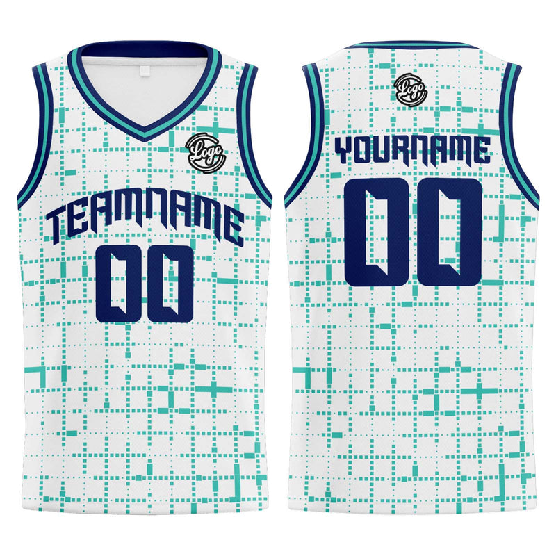 Custom White Teal Navy Basketball Jersey Uniform Suit Printed Your Logo Name Number