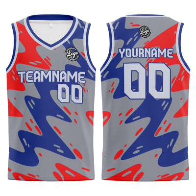 Custom Grey Blue Red Basketball Jersey Uniform Suit Printed Your Logo Name Number enthsush
