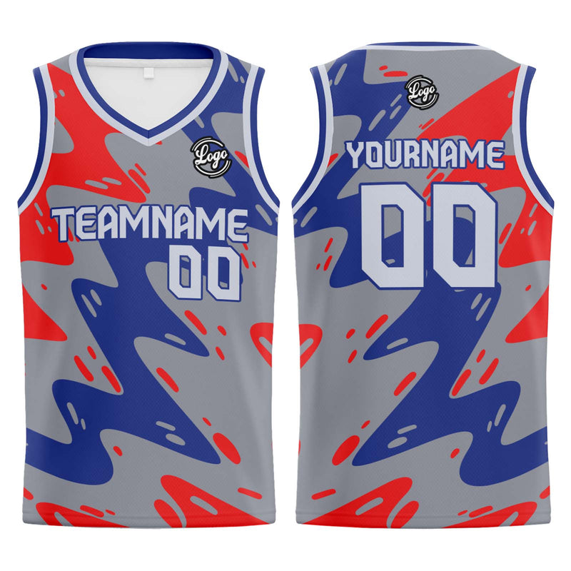 Custom Grey Blue Red Basketball Jersey Uniform Suit Printed Your Logo Name Number