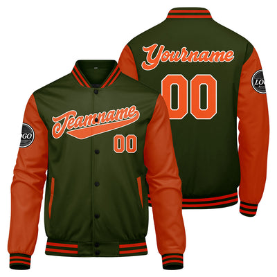 Custom Varsity Jacket Letterman jacket for Men, Women and Youth Olive green Orange enthsush