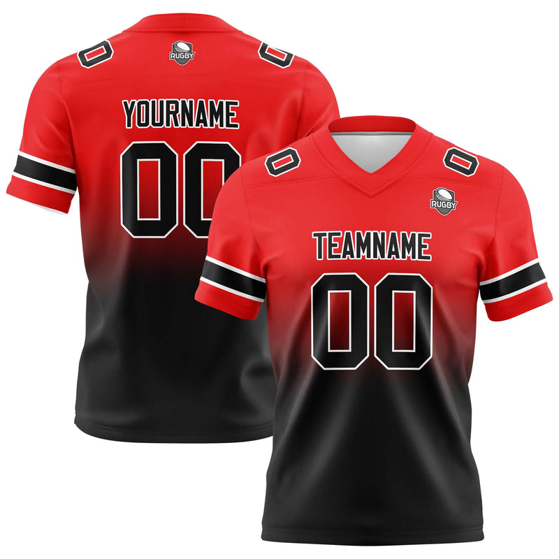 Custom Red&Black Gradient Football Jersey Personalized Football Shirts for Men Women  Printed Team Name Number Logo