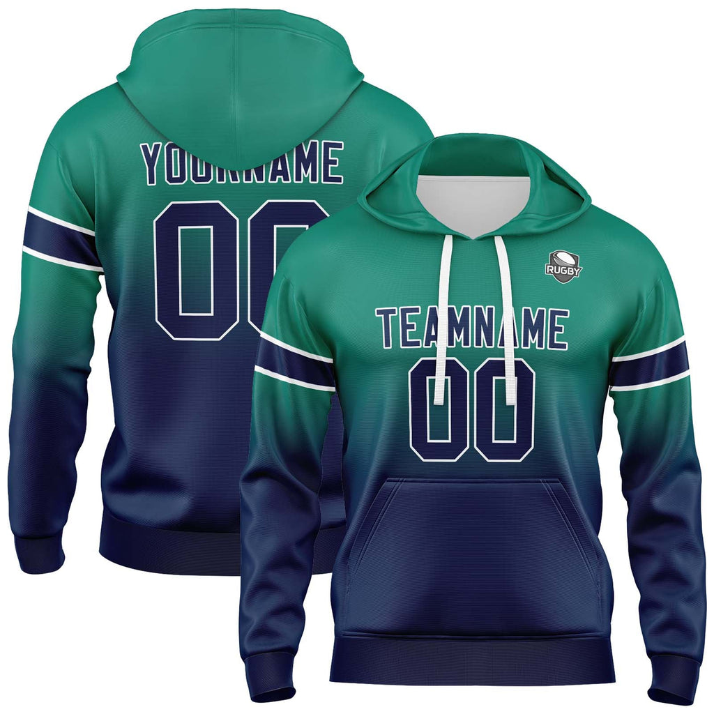 Custom Gradient Sweatshirt Hoodie For Man Woman Girl Boy Print Your Logo Name Number Green&Navy enthsush