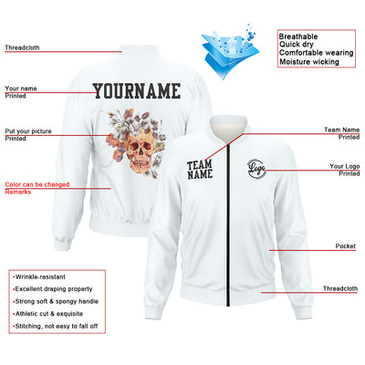 Custom Long Sleeve Windbreaker Jackets Uniform Printed Your Logo Name Number White enthsush