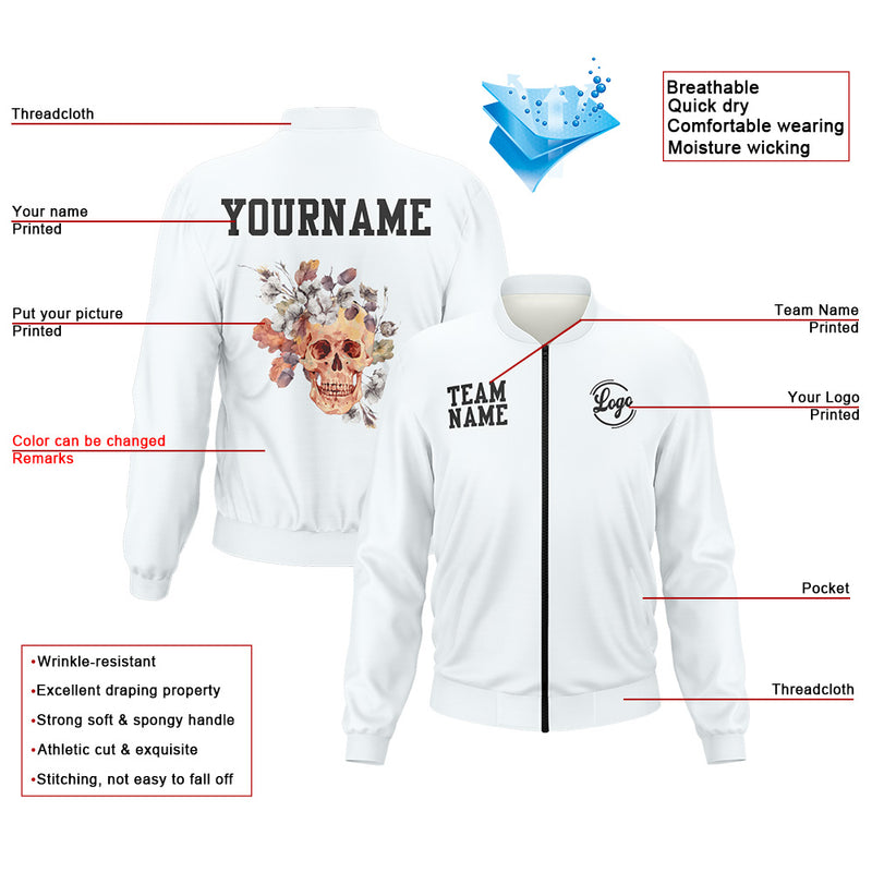 Custom Long Sleeve Windbreaker Jackets Uniform Printed Your Logo Name Number White