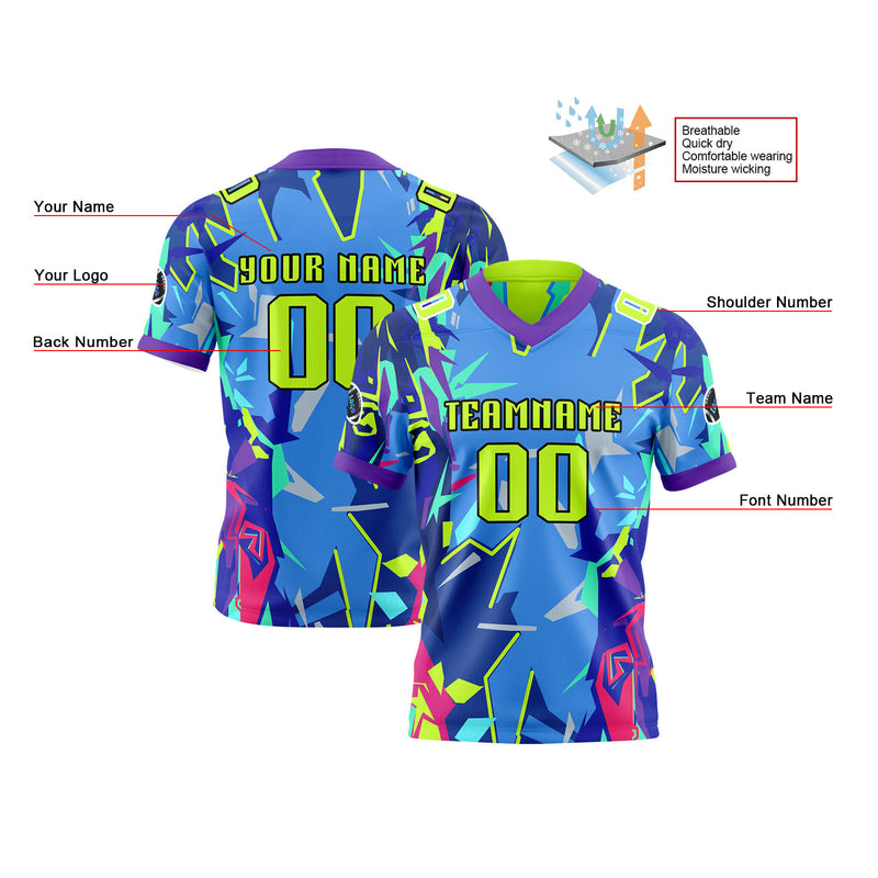 Custom Green Blue Reversible Football Jersey Personalized Gradient Football Shirts for Men Printed Team Name Number Logo