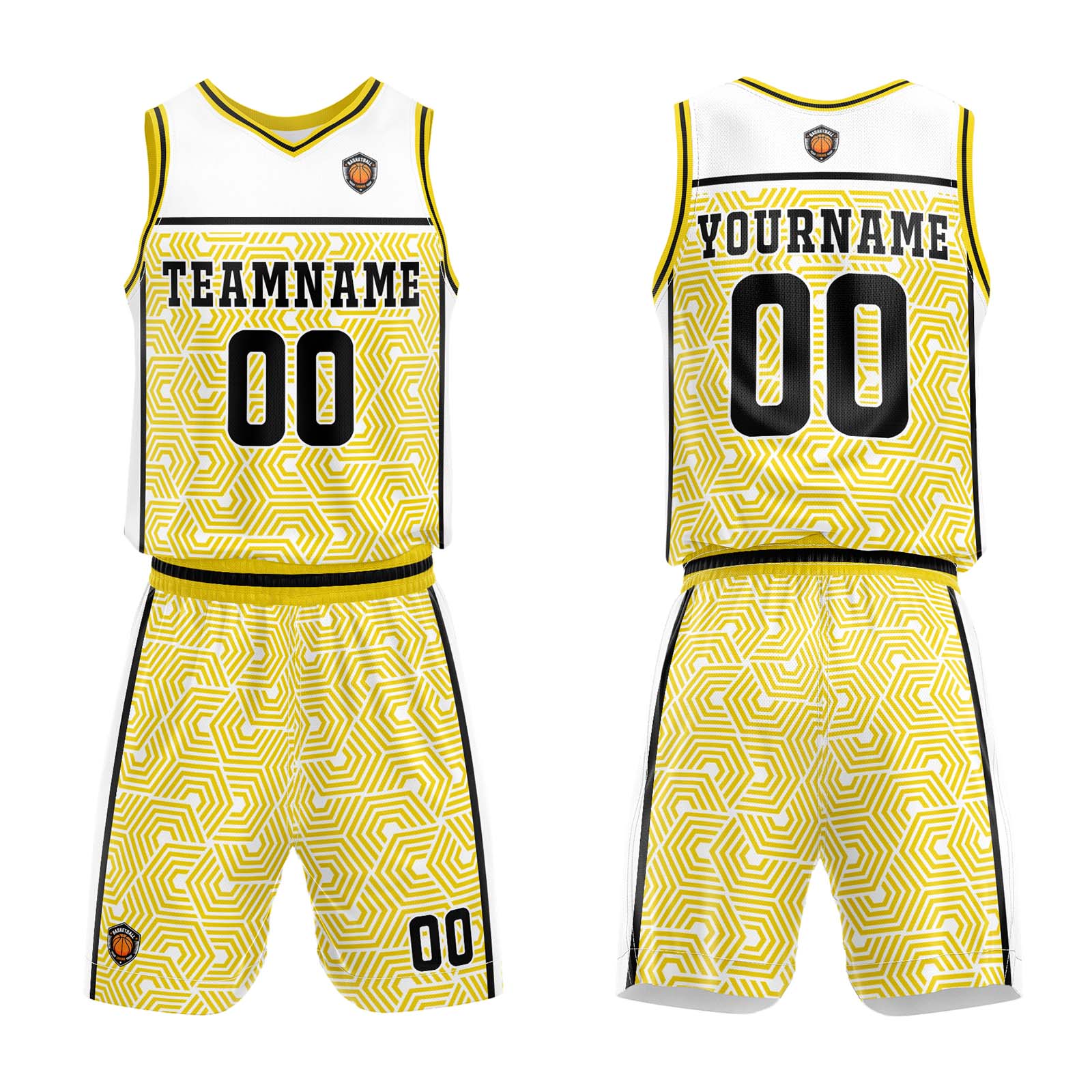 Custom White Yellow Basketball Jersey Uniform Suit Printed Your Logo Name Number enthsush