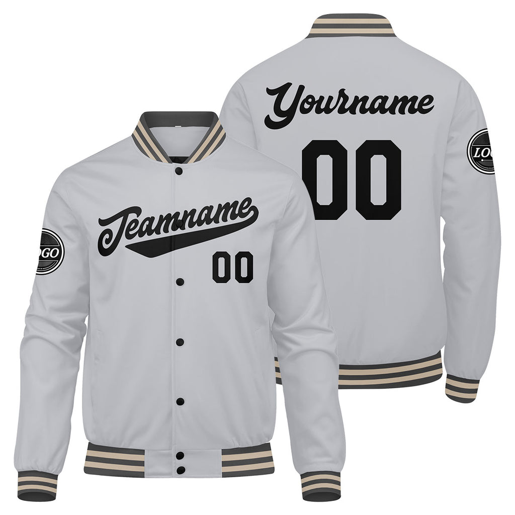 Custom Varsity Jacket Letterman jacket for Men, Women and Youth Grey Black enthsush