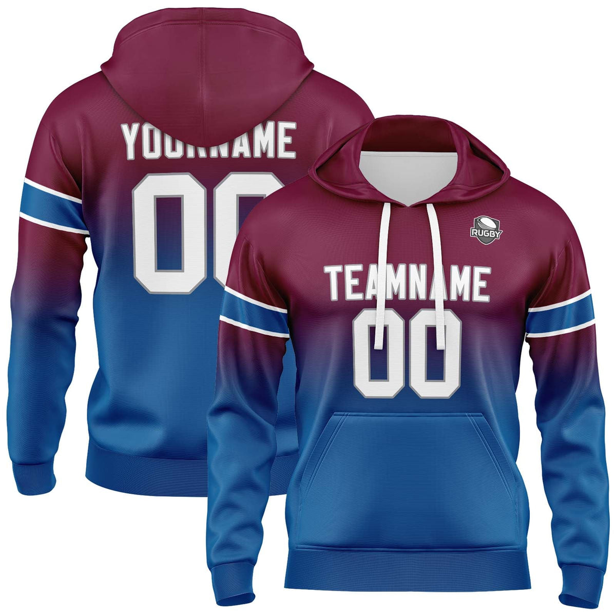 Custom Gradient Sweatshirt Hoodie For Man Woman Girl Boy Print Your Logo Name Number Burgundy&Blue enthsush