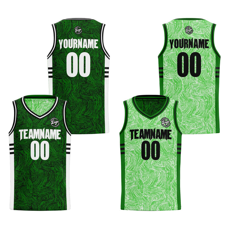 Custom Black Green Reversible Basketball Suit for Adults and Kids Personalized Jersey