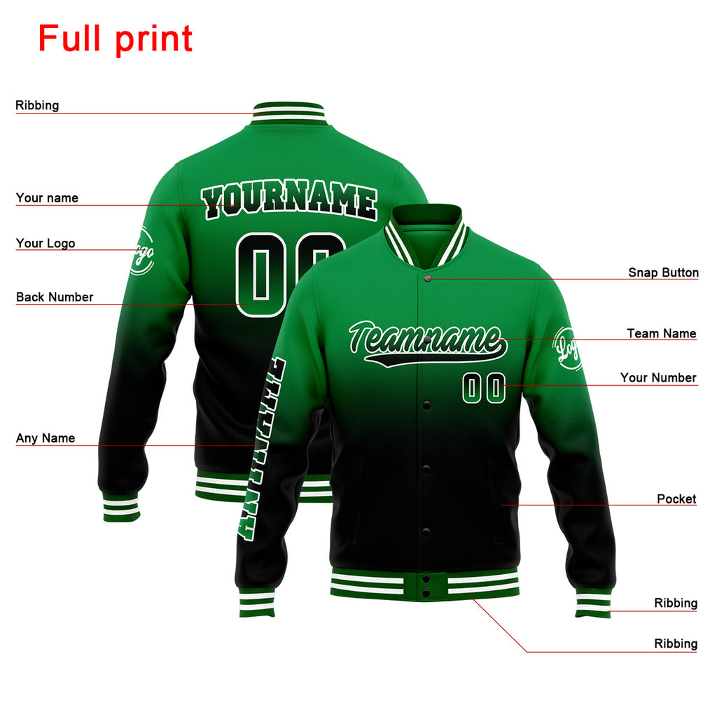 Custom Gradient Varsity Jacket Letterman jacket for Men, Women and Youth Green&Black enthsush
